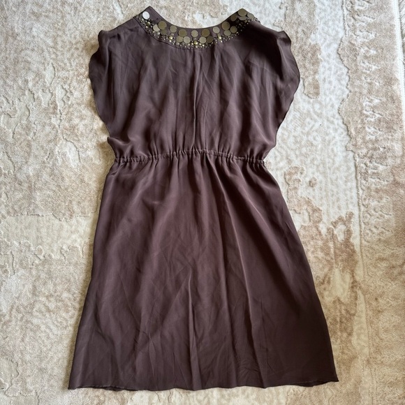 MICHAEL Michael Kors Silk Dress sleeveless Brown Dress Embellished Neckline XS - Picture 3 of 15